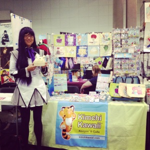 Me at my crowded little table on Day 2 of Anime Expo.