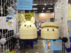 The popular Steamed Bun plush for sale at my AWA artist alley table.