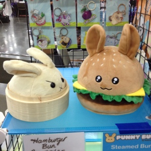 Steamed Bun plush and Hamburger Bun plush toys on display.