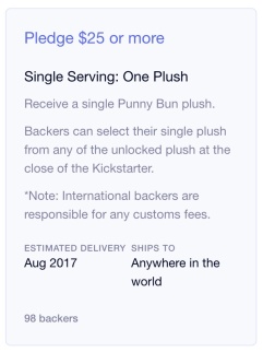 Example of backer tier with customs fees disclaimer.
